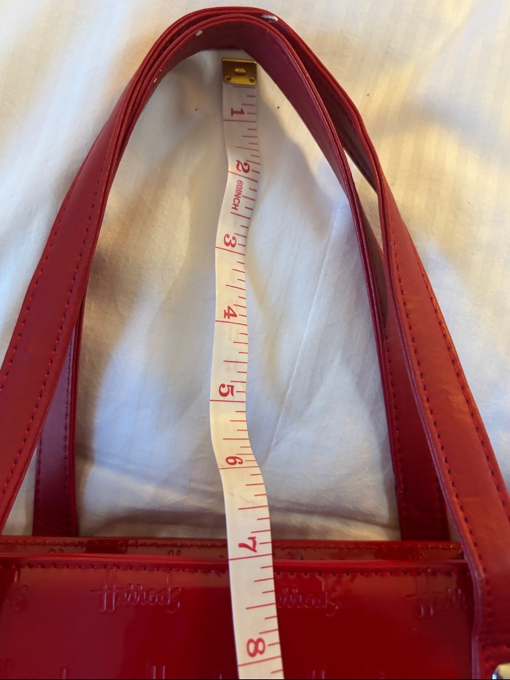 HARRODS OF LONDON RED PATENT LEATHER TOTE BAG 3COMPARTMENTS WITH MIDDLE ZIPPER - Picture 11 of 15